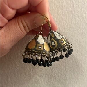 Handcrafted Gold-Tone and Black Jhumka Earrings